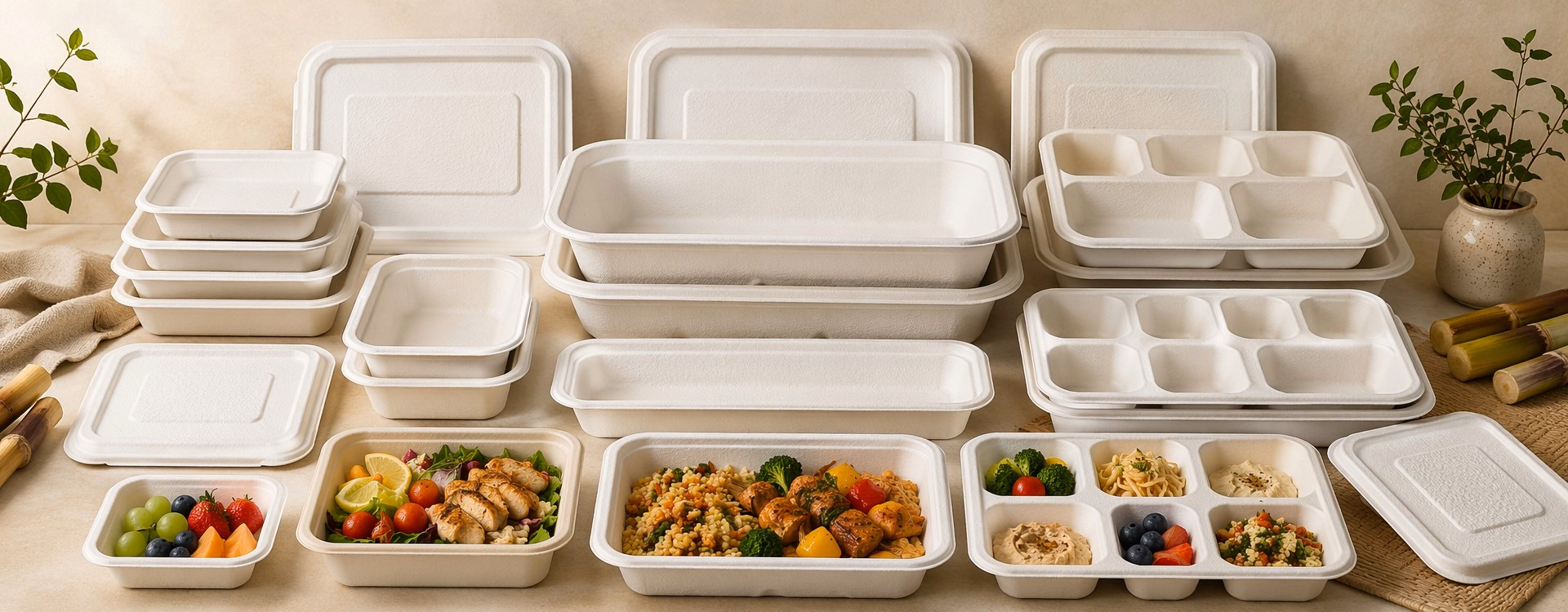 Complete Rectangular White Bagasse Tray Categories
