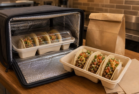 Bagasse Taco Tray Holder With PET Lid for Food Delivery