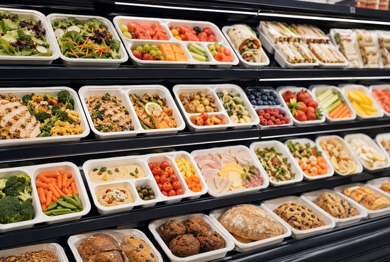 Rectangular White Bagasse Trays Used in Supermarket Food Packaging