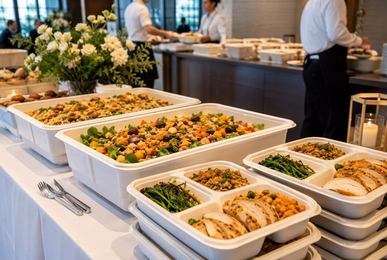 Rectangular White Bagasse Trays for Catering and Hospitality Applications
