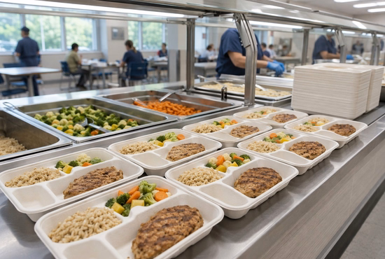 Rectangular White Bagasse Trays for Institutional Foodservice Programs