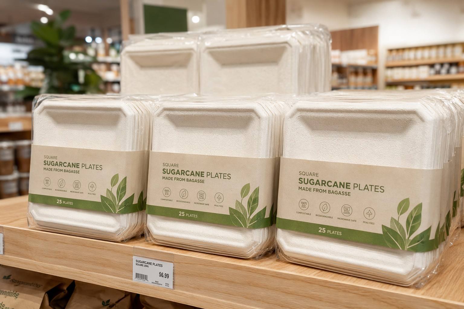 Retail Sugarcane Plates Display
