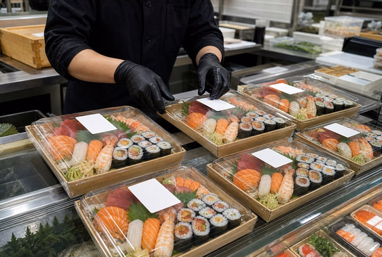 Paper Sushi Trays for Asian Grocery Delicatessens and Chilled Meal Kits