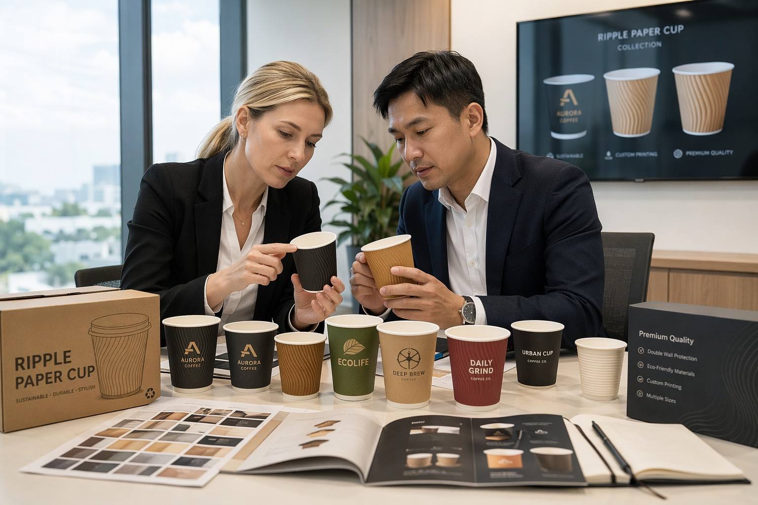 Importer Reviewing Ripple Paper Cup Samples