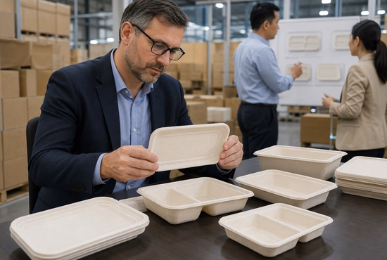 Importer Reviewing Sugarcane Tray Samples