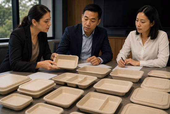 Restaurant Chain Procurement Team Reviewing Sugarcane Trays