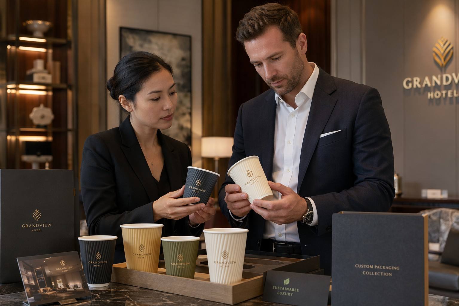 Hospitality Procurement Team Evaluating Ripple Paper Cups
