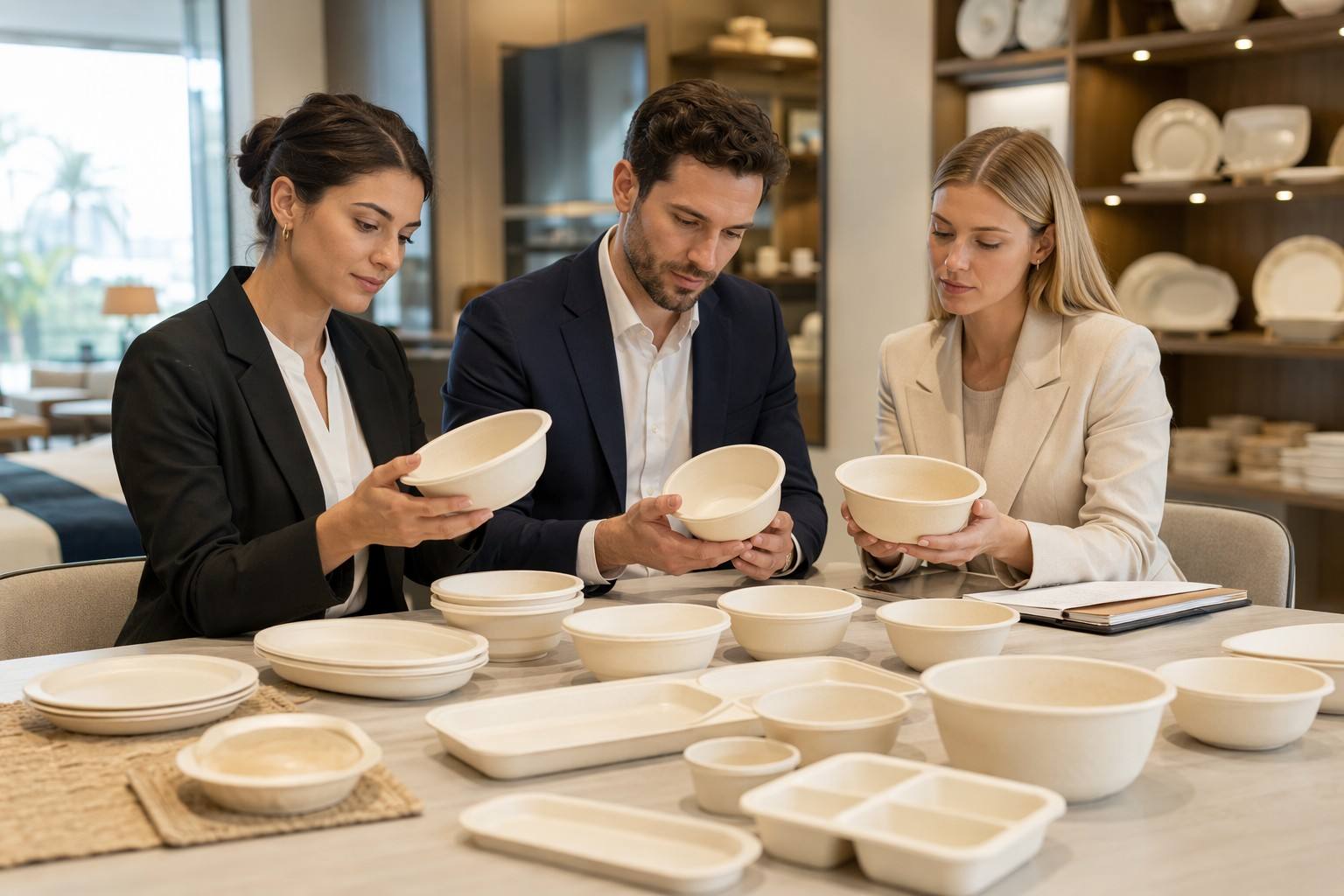 Hospitality Procurement Team Evaluating Sugarcane Bowls（图B7）