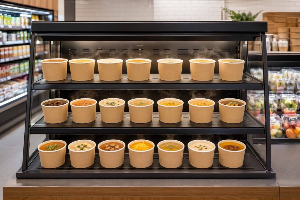 Retail paper soup cups Display