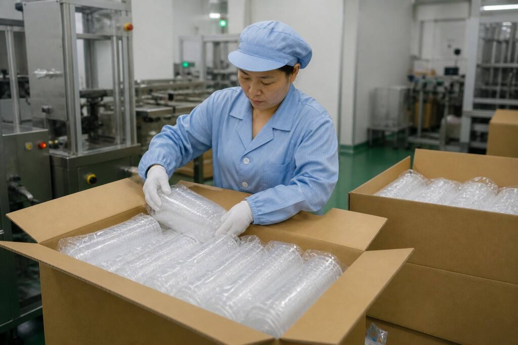 Packed PLA Cups Ready for Global Sustainable Packaging Supply
