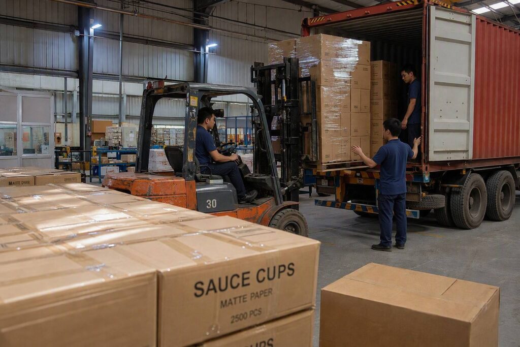 Packing and Global Shipment of Paper Sauce Cups for International Export